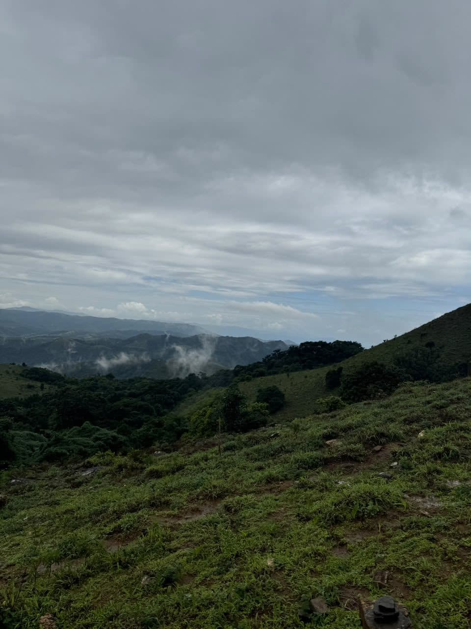 Morning mist rolling over the grassy ridges of Mandalpatti