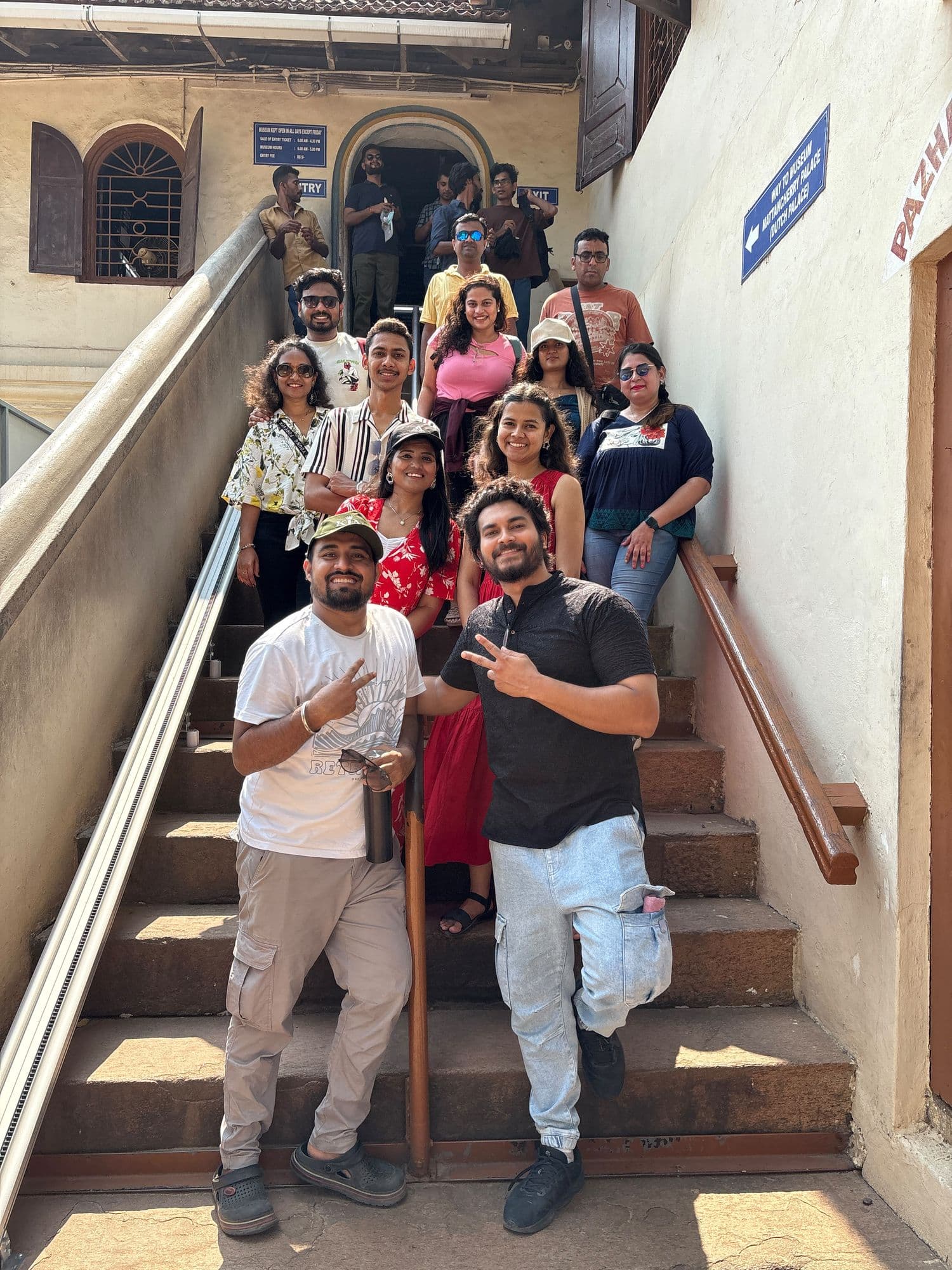 Group on the stairs at Mattancherry Palace, Kochi